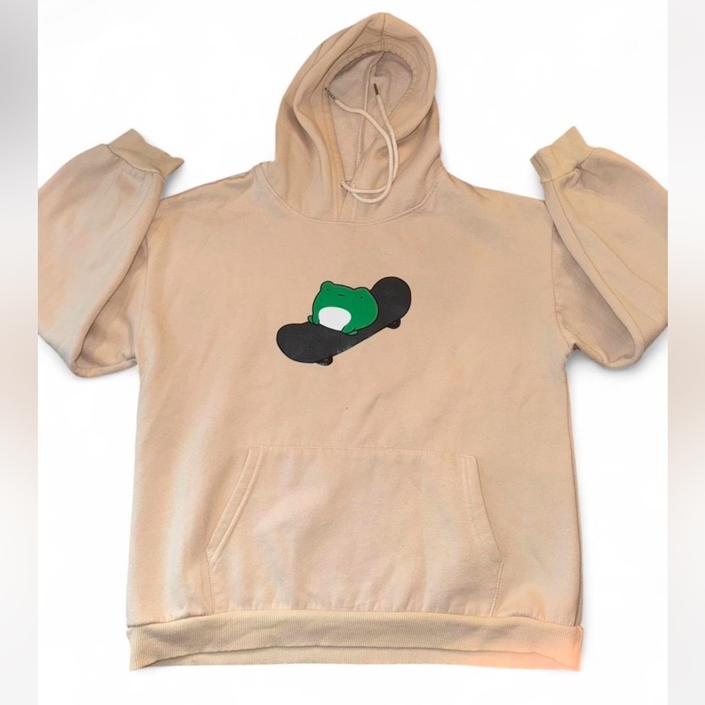 Tan and Green Hoodie with Graphic Design